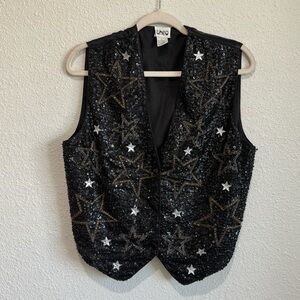 VTG Theo Sequin Star Button Vest Western Festival 90s Cowgirl Boho Beaded